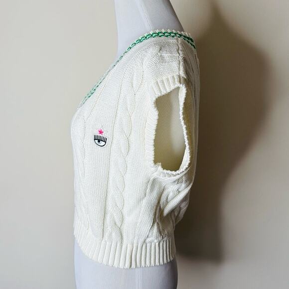 Chiara Ferragni White and Green Cable Knit Cropped Top - Picture 6 of 9